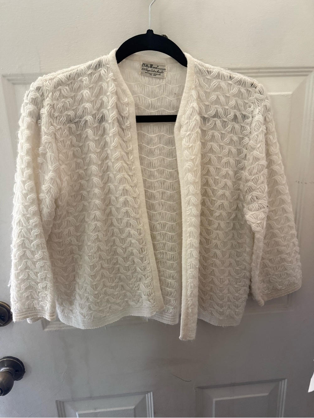 Vintage Open-Front Cream Knit Sweater